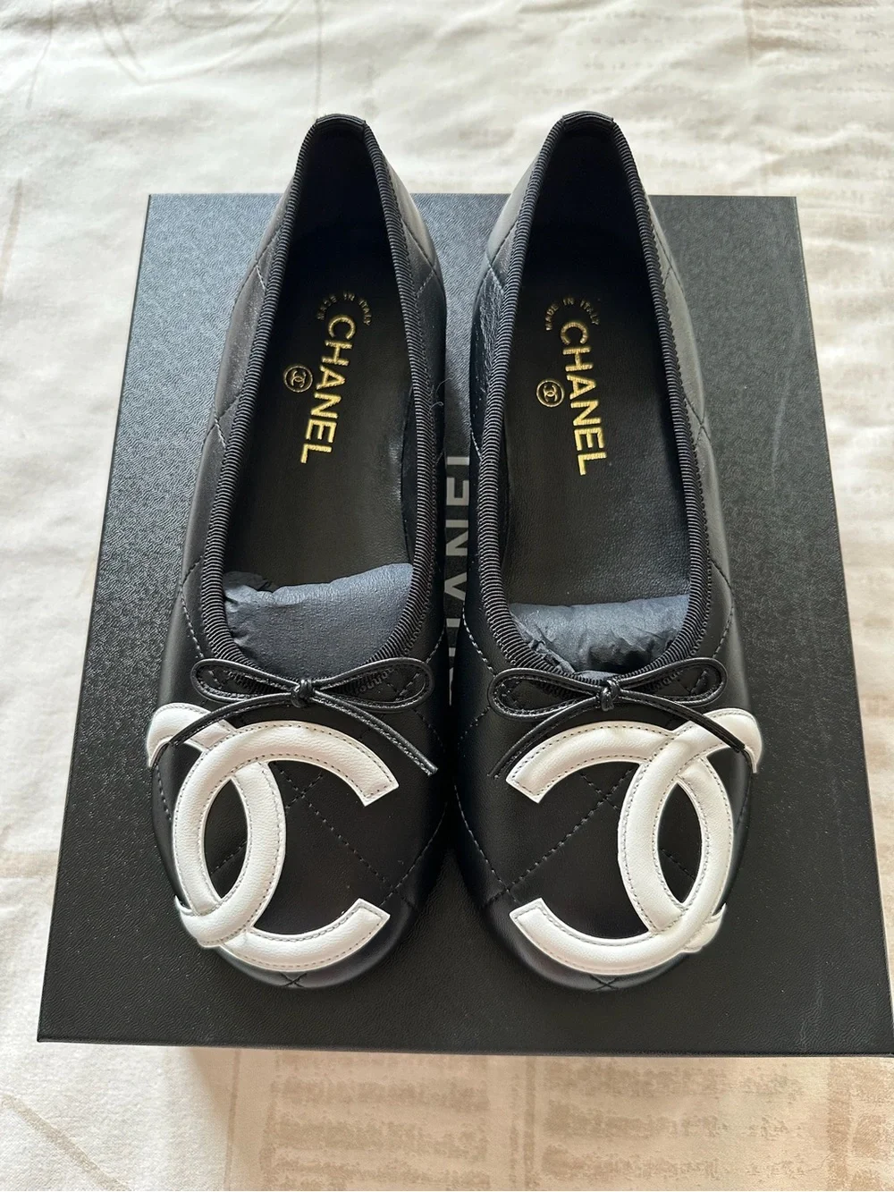 CHANEL 26M Coco Beach Cambon Quilted Leather Ballet Flats black size 39